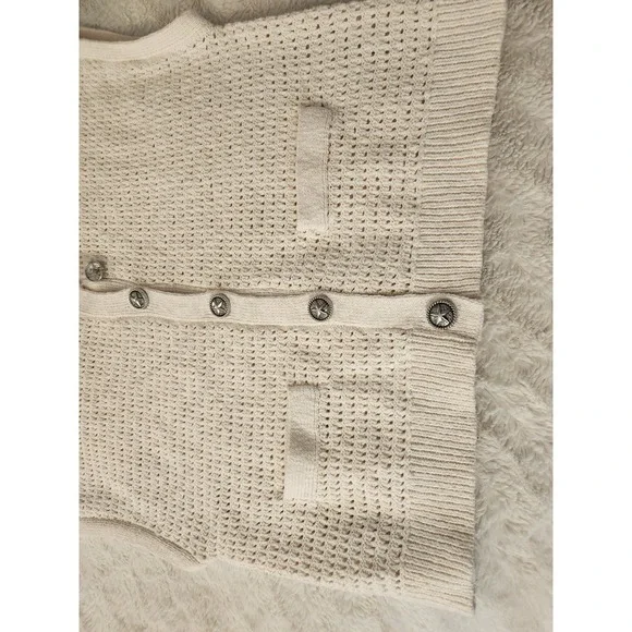 Lucky Brand Short Sleeve Knit Cardigan Cream Color Womens Medium Button Front - Picture 5 of 8